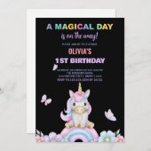 Unicornes papillon Invitations d'anniversaire (Devant / Derrière)