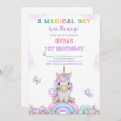 Unicornes papillon Invitations d'anniversaire (Devant / Derrière)