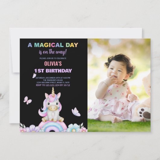 Unicornes papillon Invitations d'anniversaire avec (Devant)