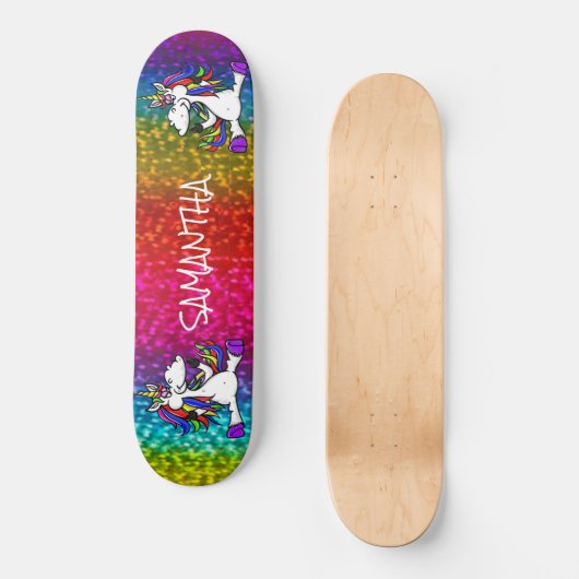 Unicornes Rainbow Parties scintillant Skateboard (Recto)