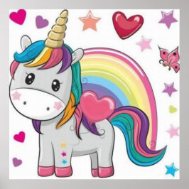 Unicornio y Corazones Poster