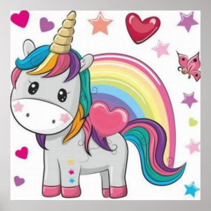 Unicornio y Corazones Poster