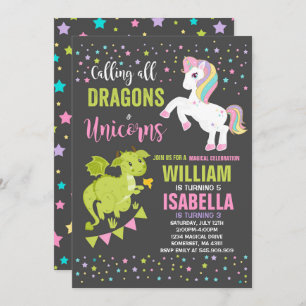 Unicorns and Dragons Birthday Invitation Magical Kaart