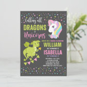 Unicorns and Dragons Birthday Invitation Magical Kaart (Staand voorkant)