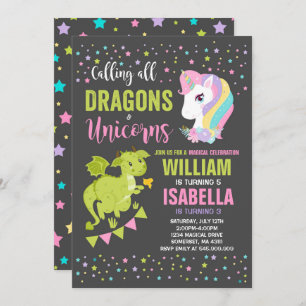 Unicorns and Dragons Birthday Invitation Magical Kaart