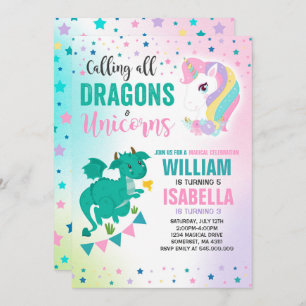 Unicorns and Dragons Birthday Invitation Magical Kaart