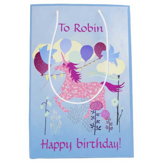 Unicorn's Birthday Party Medium Cadeauzakje (Voorkant)