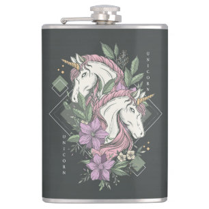 Unicorns en Flowers Heupfles