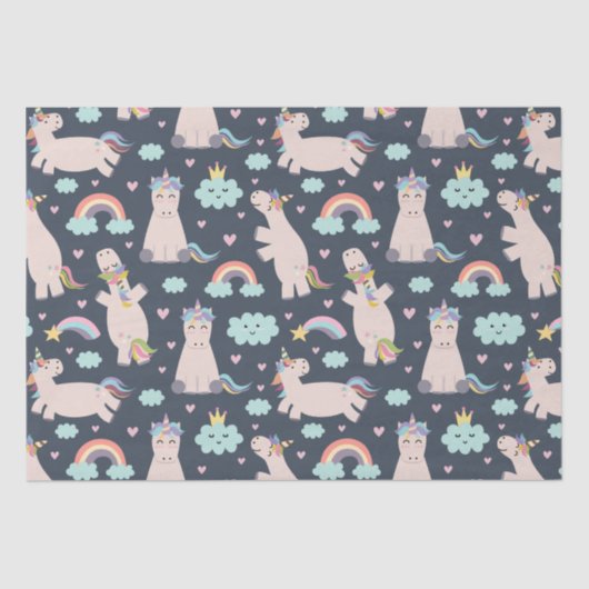 Unicorns en Rainbows Blue Pink Girl Pattern Kind Tissuepapier (Voorkant)