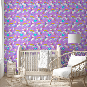 Unicorns en regenbogen behang