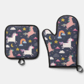Unicorns en regenbogen ovenwant & pannenlap set (Voorkant)