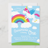 Unicorns et Rainbow 1st Birthday Cute Invitations (Devant)