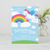Unicorns et Rainbow 1st Birthday Cute Invitations (Debout devant)