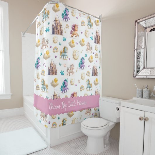 Unicorns & Fairytale Castle - Fantasy Design Douchegordijn (In situ)