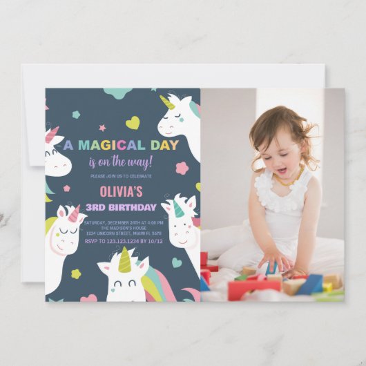 Unicorns Invitations d'anniversaire avec photo (Devant)
