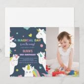 Unicorns Invitations d'anniversaire avec photo (Devant / Derrière)
