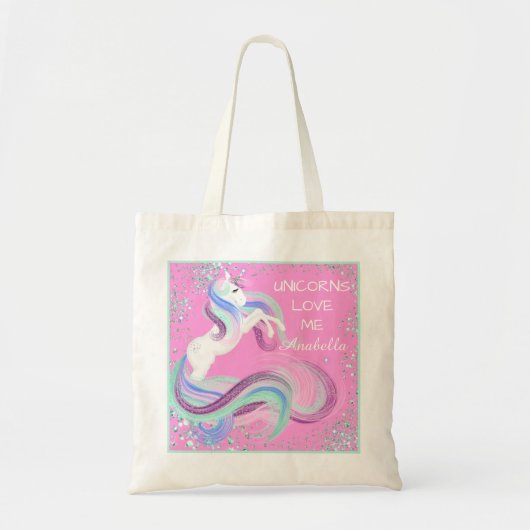 "Unicorns Love Me" Étoiles Glittery Sac fourre-tou (Devant)