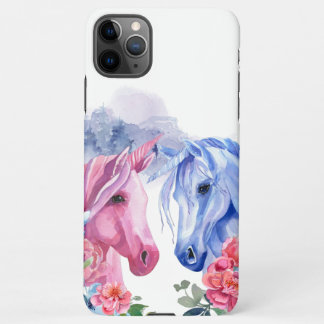 Unicorns met Flowers Waterverf Art iPhone 11Pro Max Hoesje
