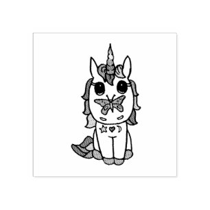 Unicorns met vlinder op neus Rubberstempel