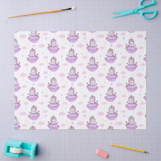 Unicorns on Planets Magical Space Pattern Tissuepapier (Craft)