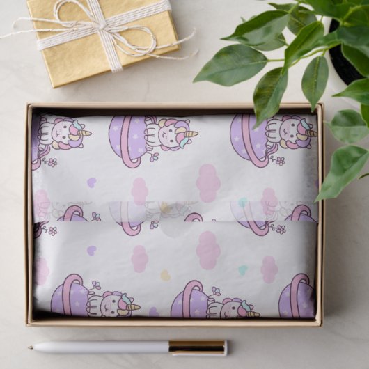 Unicorns on Planets Magical Space Pattern Tissuepapier (Geschenk)