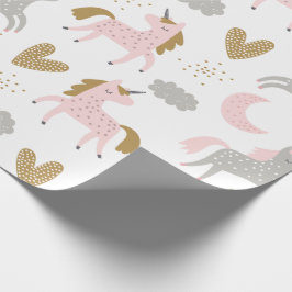 Unicorns Pink Gray Magical Cute Girly Boho Pattern Cadeaupapier