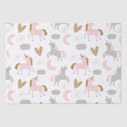 Unicorns Pink Gray Magical Cute Girly Boho Pattern Tissuepapier (Voorkant)
