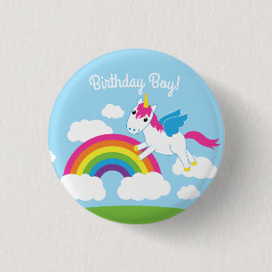 Unicorns & Rainbows Cute 1st Birthday Party Theme Ronde Button 3,2 Cm