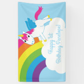 Unicorns & Rainbows Cute 1st Birthday Party Theme Spandoek (Verticaal)