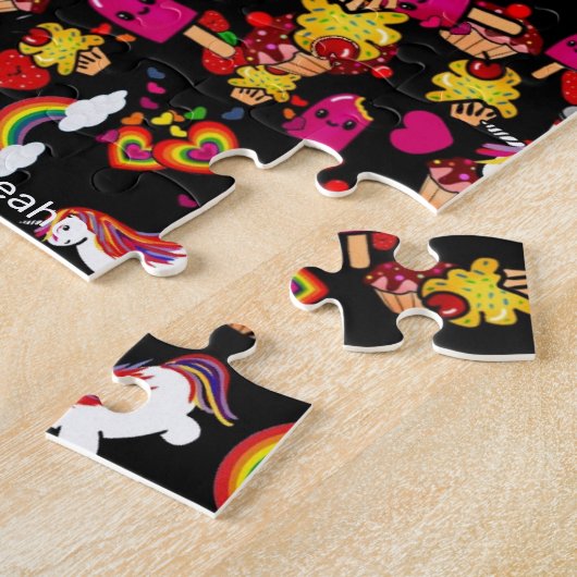 Unicorns Rainbows en Cupcakes Doodles Pattern Legpuzzel (Zijkant)