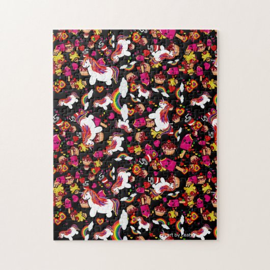 Unicorns Rainbows en Cupcakes Doodles Pattern Legpuzzel (Verticaal)