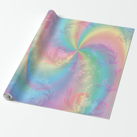 Unicorns, regenboogspiraaltjes voor dikpasteitjes. cadeaupapier (Uitgerold)
