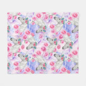 Unicorns & Rozen Patroon Fleece Deken (Voorkant (Horizontaal))
