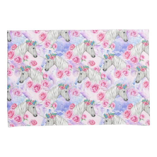 Unicorns & Rozen Patroon Kussensloop (Voorkant-Rechts)