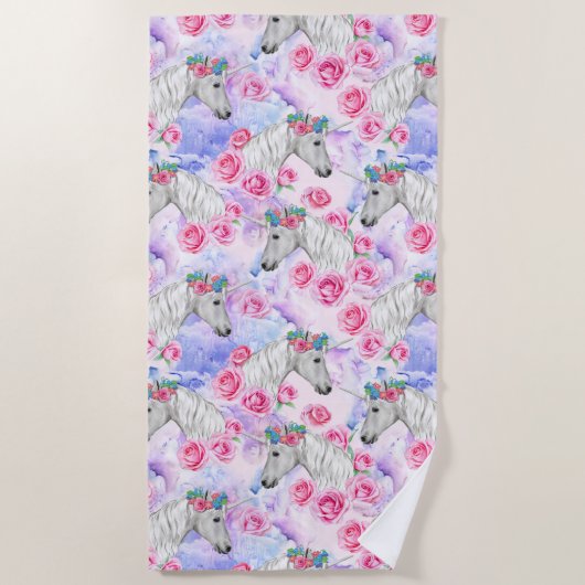 Unicorns & Rozen Patroon Strandlaken (Voorkant)