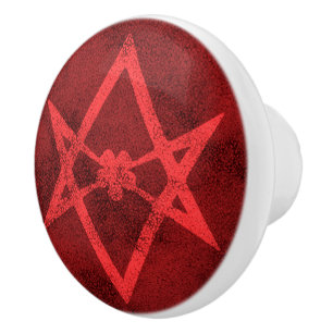 Unicursal hexagram (rood getextureerd) keramische knop