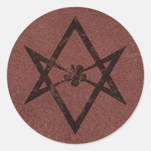 Unicursal Hexagram Thelemic Symbool op rood leer Ronde Sticker