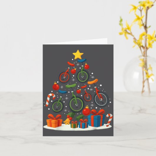 Unicycling Unicycle Christmas Tree Xmas  Kaart (Gele Bloem)