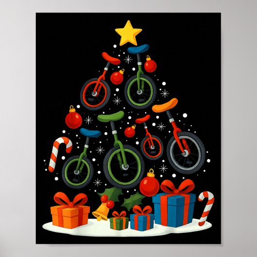 Unicycling Unicycle Christmas Tree Xmas  Poster (Voorkant)