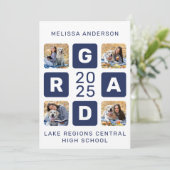 Uniek Afstudeerder Navy Blue White 4 Photo Afstude Aankondiging (Staand voorkant)