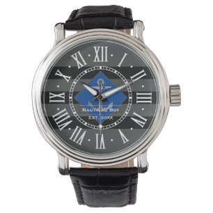 Uniek anker met naam en datum   Nautische geschenk Horloge