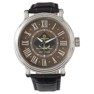 Uniek anker met naam en datum Nautische geschenk Horloge