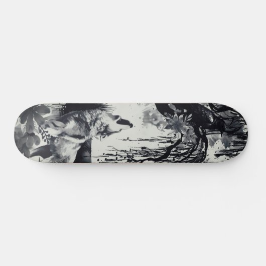 Uniek Art Design Majestic Raven Moon & Wolf Skateboard (Horizontaal)