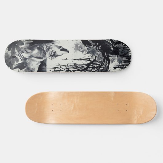 Uniek Art Design Majestic Raven Moon & Wolf Skateboard (Horizontaal)