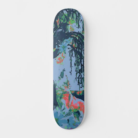 Uniek Art Design Majestic Raven Moon & Wolf Skateboard (Voorkant)