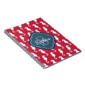 Uniek blauw monogram rood zeepaard notitieboek (Rechterzijde)