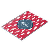 Uniek blauw monogram rood zeepaard notitieboek (Linkerzijde)