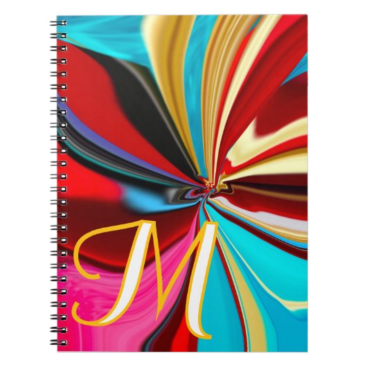 Uniek Blauw Rood Goud Monogram Vervloeid Abstract Notitieboek (Voorkant)