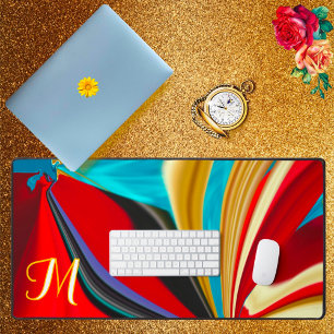 Uniek Blauw Rood Goud Monogram Vloeibaar Abstract Bureaumat
