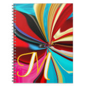 Uniek Blauw Rood Goud Monogram Vloeibaar Abstract Notitieboek (Voorkant)